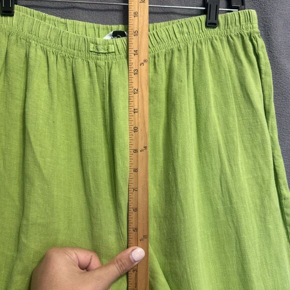100% Linen Wide Leg Pants Elastic Waist Pull On Size 20W Green Lagenlook Coastal - Picture 6 of 7